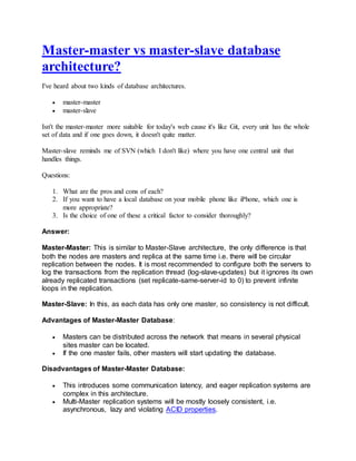 Master master vs master-slave database | PDF