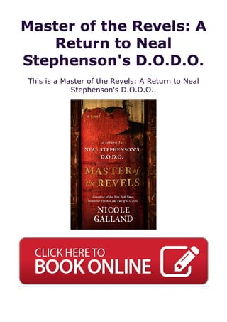 Master of the Revels: A
Return to Neal
Stephenson's D.O.D.O.
This is a Master of the Revels: A Return to Neal
Stephenson's D.O.D.O..
 