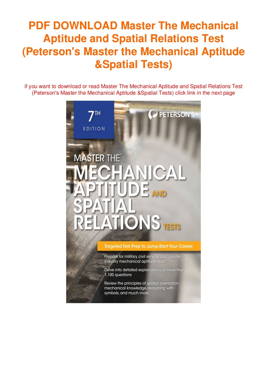 Master The Mechanical Aptitude And Spatial Relations Test Peterson s Master