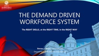 THE DEMAND DRIVEN
WORKFORCE SYSTEM
The RIGHT SKILLS, at the RIGHT TIME, in the RIGHT WAY
Steven J. Braun, Commissioner
Department of Workforce Development
 