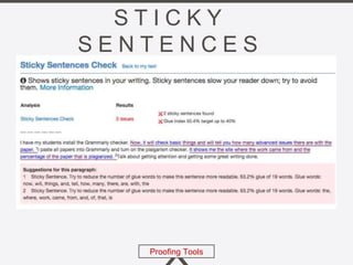D R A F T I N G
Section 2
Proofing Tools
1. Hemingway
2. Grammarly
3. Pro Writing Aid
Peer & Teacher Feedback
1. Commenti...