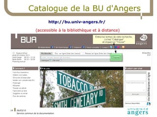 26/03/15
Service commun de la documentation
14
Catalogue de la BU d'Angers
http://bu.univ-angers.fr/
(accessible à la bibl...