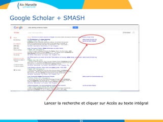 Google Scholar + SMASH
31
Lancer la recherche et cliquer sur Accès au texte intégral
 
