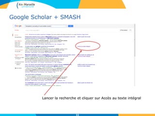 Google Scholar + SMASH
32
Lancer la recherche et cliquer sur Accès au texte intégral
 