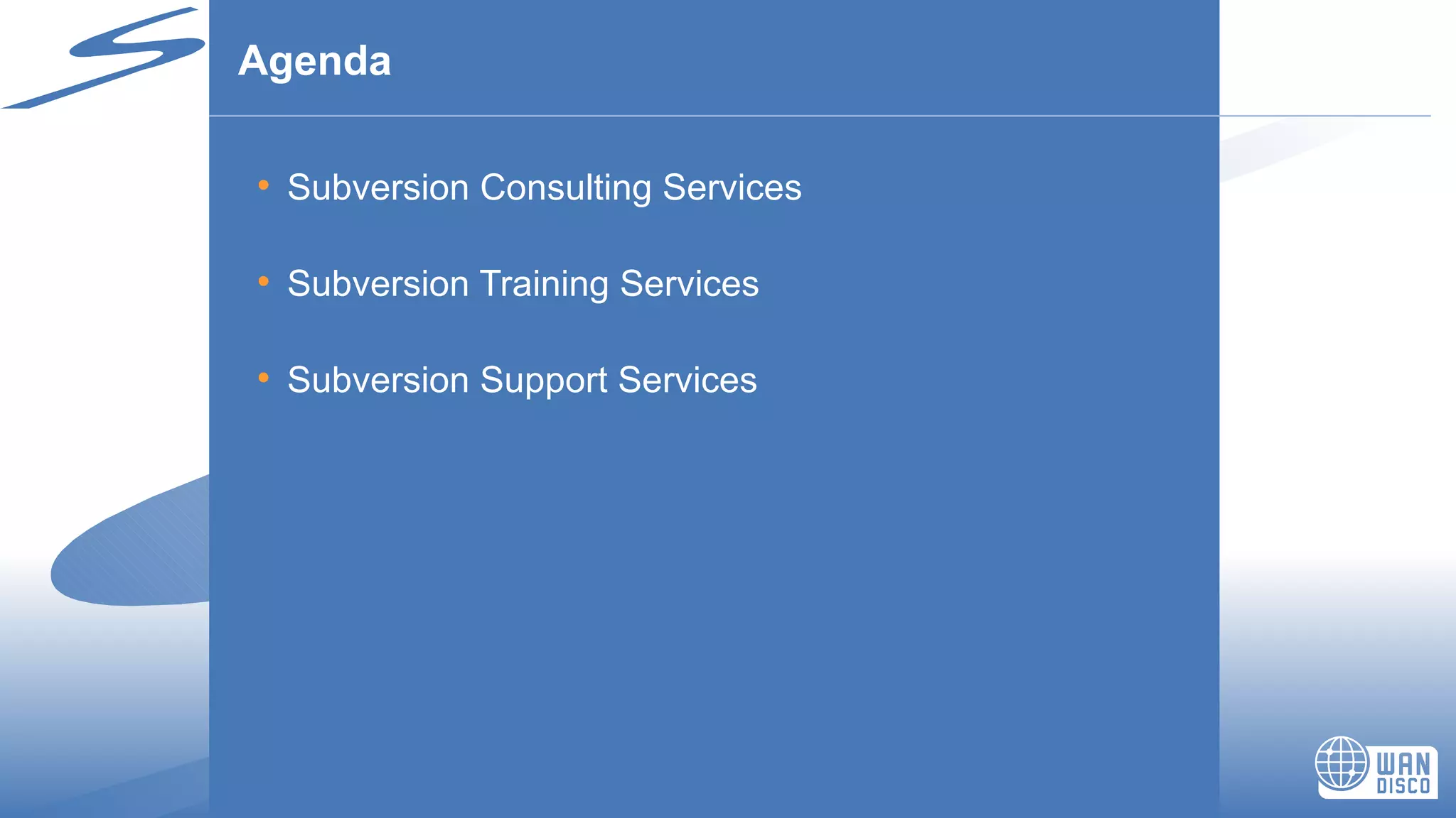 SubversionJ: Server-side Subversion bindings in Java Deploy as J2EE-standard web application Tomcat, Jetty, Weblogic, etc. Instead of mod_dav_svn in Apache httpd Bridge to C API’s via JNI libsvn_repos libsvn_fs Java Delta Editor (svn_delta_editor_t) … others as needed? Re-use! 