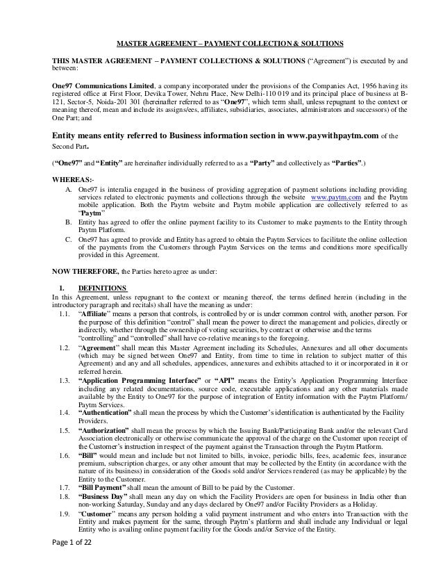 Master agreement diy click through