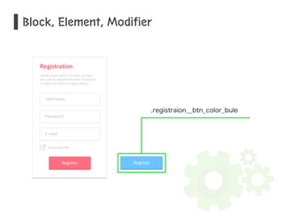 Block, Element, Modifier 
.registraion__btn_color_bule 
 