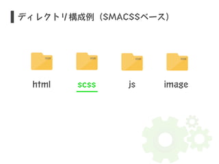 ディレクトリ構成例（SMACSSベース） 
html scss js image 
 
