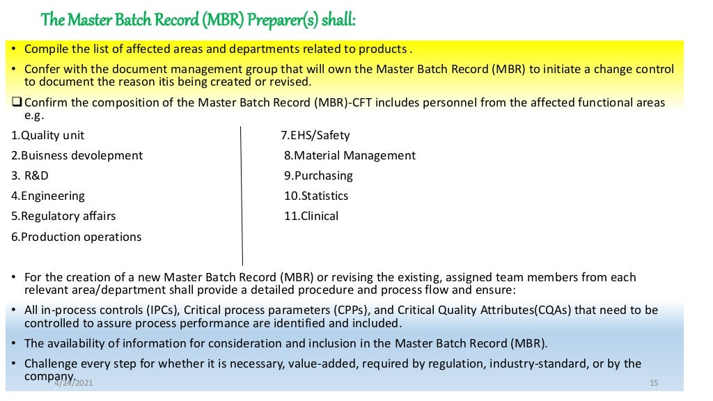 Master batch record,batch production record ,Quality Audit Type and p…