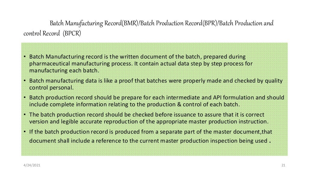 Master batch record,batch production record ,Quality Audit Type and p…