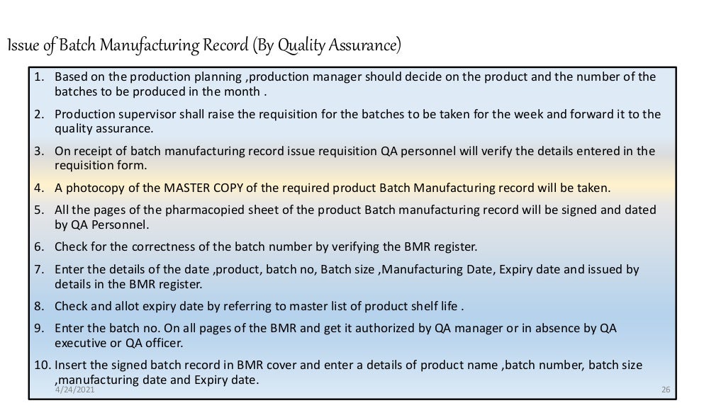 Master batch record,batch production record ,Quality Audit Type and p…