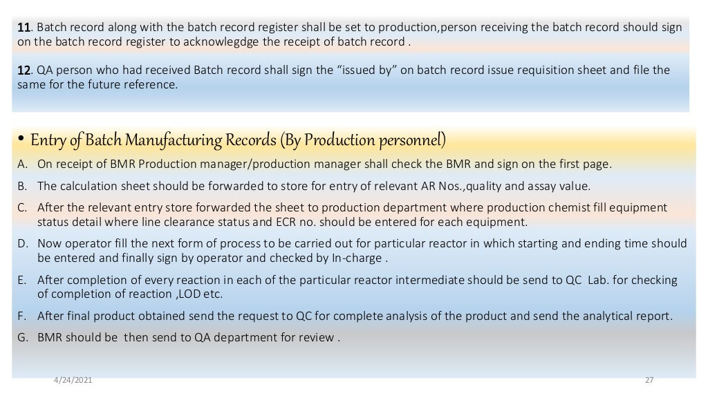 Master batch record,batch production record ,Quality Audit Type and p…