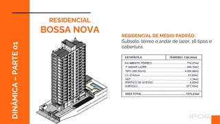 RESIDENCIAL DE MÉDIO PADRÃO:
Subsolo, térreo e andar de lazer, 16 tipos e
cobertura.
RESIDENCIAL
BOSSA NOVA
DINÂMICA
–
PARTE
01
 