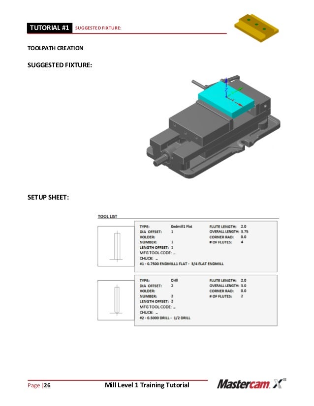 mastercam x6 mill level 1 tutorial 1 mastercam setup sheets