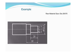 Example
Raw Material Size:-Dia.30X70
 