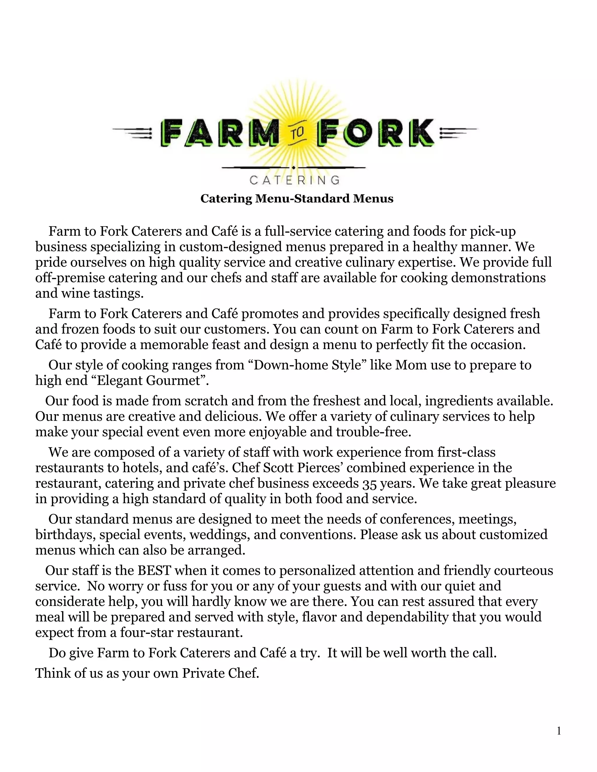 Master catering menu farm to fork 2017 | PDF