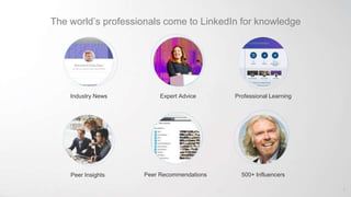 The world’s professionals come to LinkedIn for knowledge
Industry News Expert Advice Professional Learning
Peer Insights Peer Recommendations 500+ Influencers
7
 