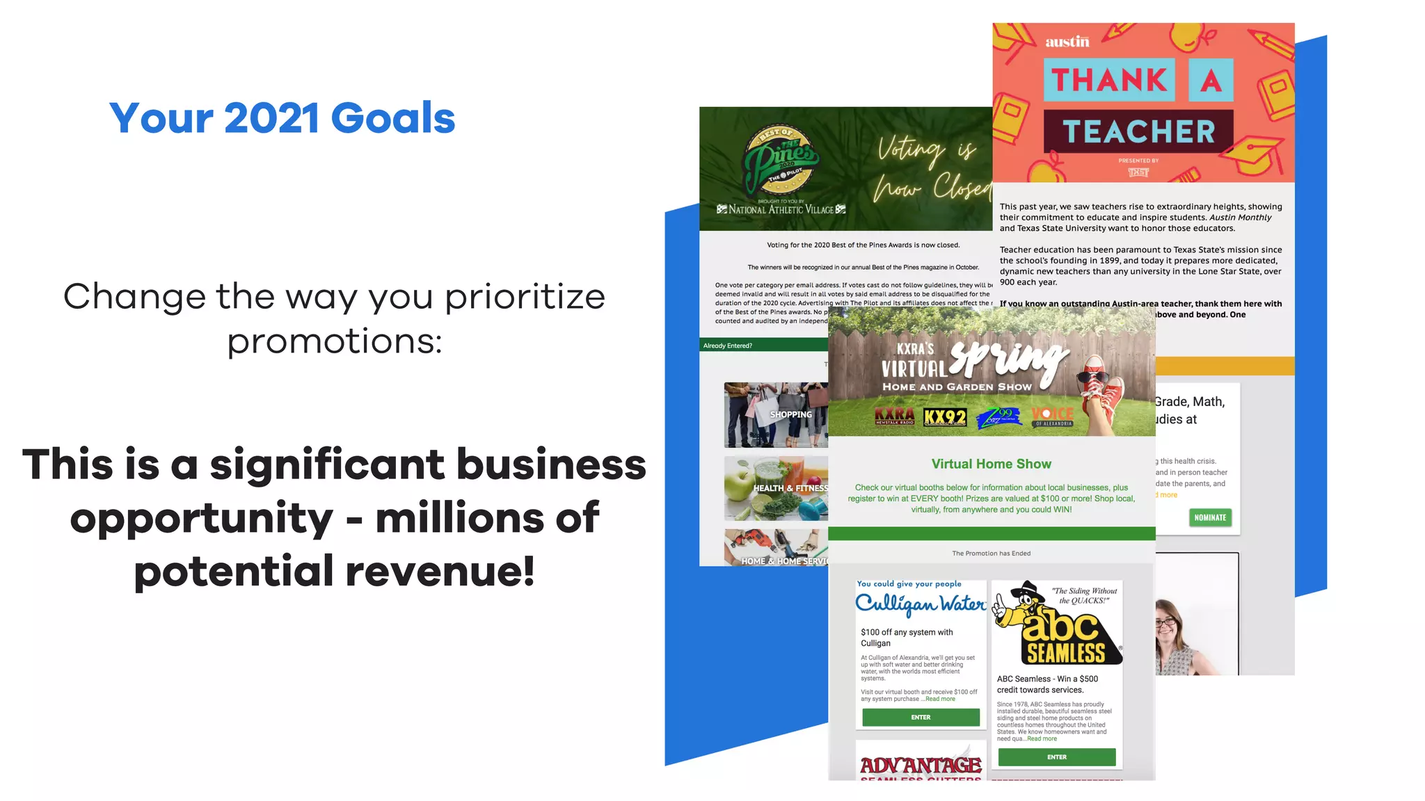 Your 2021 Goals
Change the way you prioritize
promotions:
This is a significant business
opportunity - millions of
potential revenue!
 