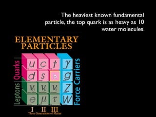 The heaviest known fundamental
particle, the top quark is as heavy as 10
                       water molecules.




   b
 