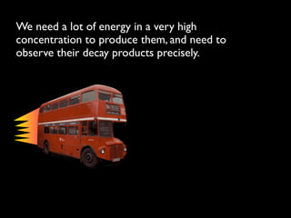 We need a lot of energy in a very high
concentration to produce them, and need to
observe their decay products precisely.
 
