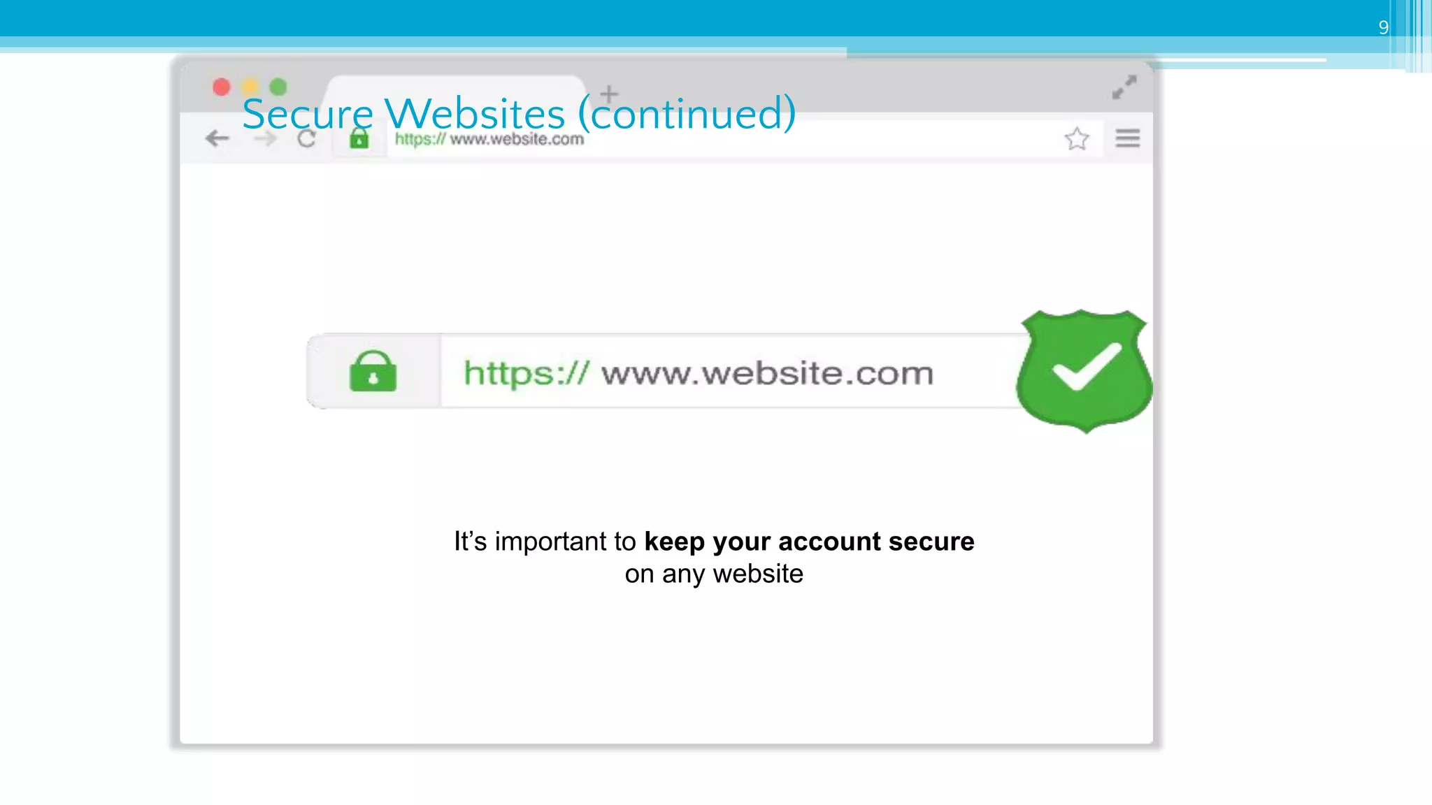 9
Secure Websites (continued)
It’s important to keep your account secure
on any website
 