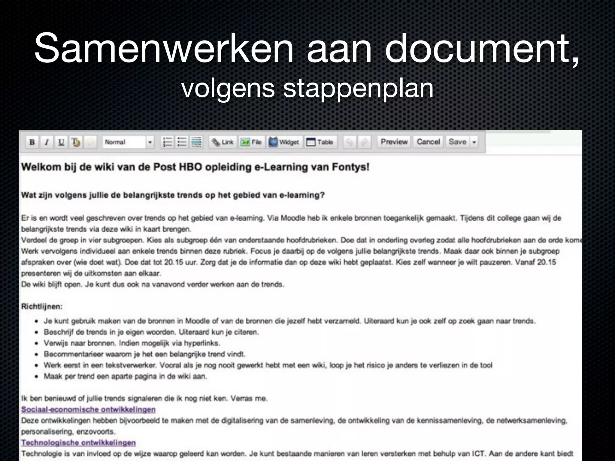 Samenwerken aan document,
volgens stappenplan
 