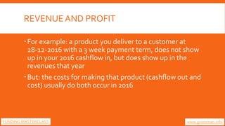 REVENUE AND PROFIT
For example: a product you deliver to a customer at
28-12-2016 with a 3 week payment term, does not sh...