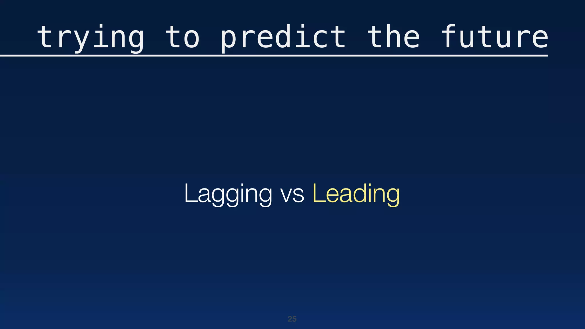 25
trying to predict the future
Lagging vs Leading
 