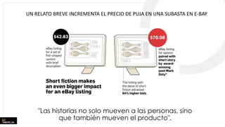 UN RELATO BREVE INCREMENTA EL PRECIO DE PUJA EN UNA SUBASTA EN E-BAY
"Las historias no solo mueven a las personas, sino
que también mueven el producto".
 