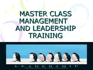 MASTER CLASS
MANAGEMENT
AND LEADERSHIP
TRAINING

1
Wednesday, November 27, 2013
DR/Yasser Abdelmoniem Ibrahim Abdelmaksoud

 