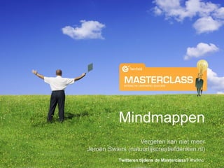 Mindmappen
                  Vergeten kan niet meer
Jeroen Swiers (natuurlijkcreatiefdenken.nl)
           Twitteren tijdens de Masterclass? #twfmc
 