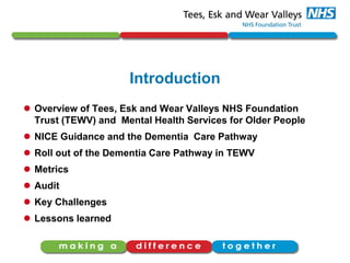 3 Localities: Durham and Darlington; Tees wide; North Yorkshire 
Up to 80% of our work is with people with dementia and ...