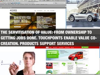 THE SERVITISATION OF VALUE: FROM OWNERSHIP TO
GETTING JOBS DONE. TOUCHPOINTS ENABLE VALUE CO-
CREATION. PRODUCTS SUPPORT SERVICES 
 