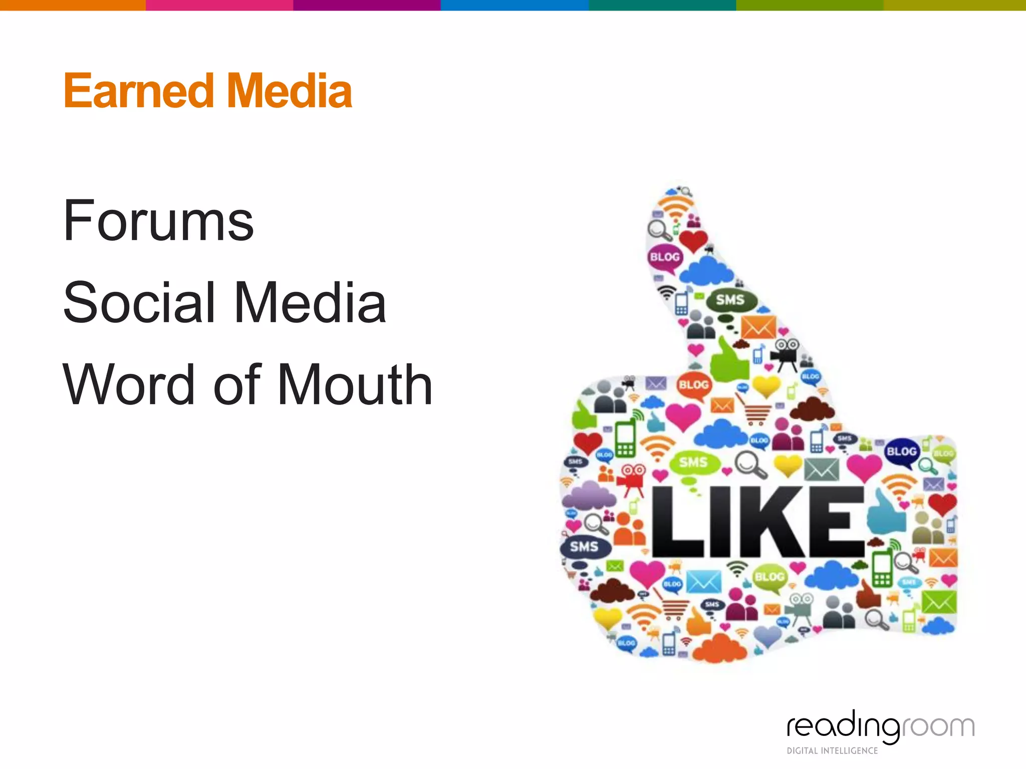 Earned Media
Forums
Social Media
Word of Mouth
 