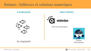 @EducForKids #EducForKids
Enfants : faiblesses et solutions numériques
Crédits (picto) : noun project 114
FAIBLESSE SOLUTIONS
La singularité
Pour les dyslexiques
Casque
Hol’Autisme
 