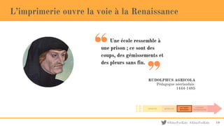 @EducForKids #EducForKids
L’imprimerie ouvre la voie à la Renaissance
19
 
