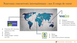 @EducForKids #EducForKids
Nouveaux concurrents internationaux : nos 3 coups de coeur
94
● Utilisé dans 95 % des écoles
primaires aux USA
● 180 pays
● 35 langues
● 270 K messages / semaine
aux USA
● Kenya
● IA & SMS
● Lutter contre la fracture numérique
● Singapour
● Coaches professionnels
● Levée de fonds : 375 K $
en 2015 pour le lancement
 