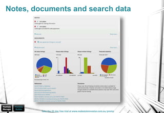 Notes, documents and search data
Take the 21 day free trial at www.realestateinvestar.com.au/promo
 