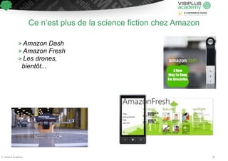 Ce n’est plus de la science fiction chez Amazon 
> Amazon Dash 
> Amazon Fresh 
> Les drones, 
bientôt... 
© Visiplus Academy 30 
 