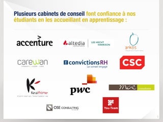 Plusieurs cabinets de conseil font confiance à nos
étudiants en les accueillant en apprentissage :
5
 