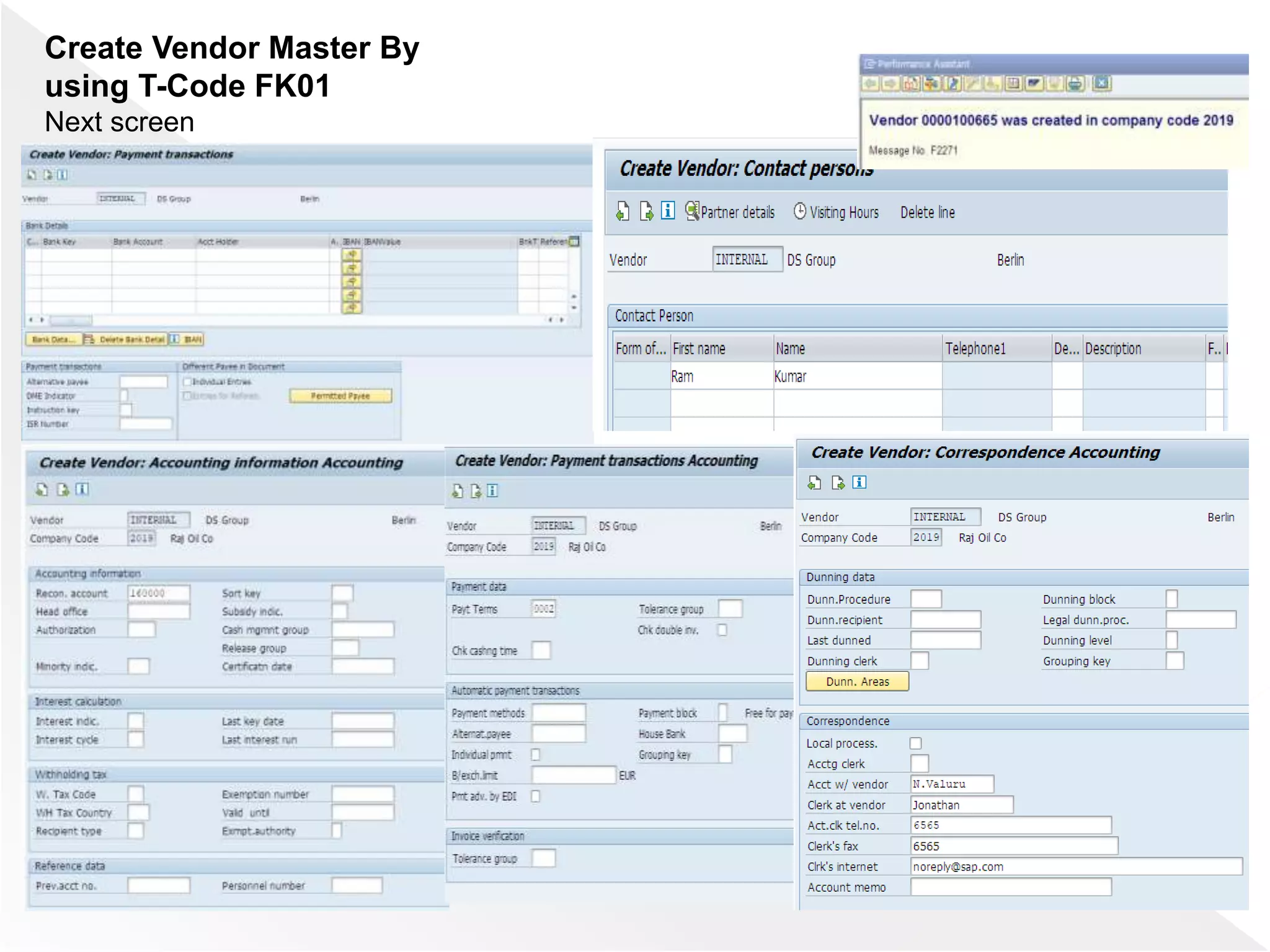 Create Vendor Master By
using T-Code FK01
Next screen
 