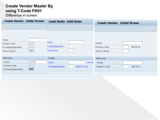 Create Vendor Master By
using T-Code FK01
Difference in screen
 