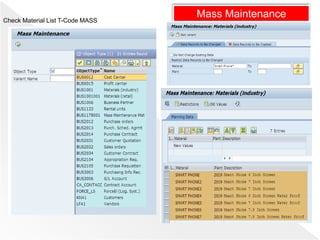 Check Material List T-Code MASS
Mass Maintenance
 