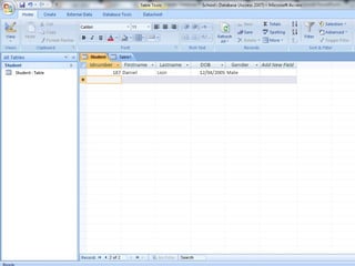 Datasheet View


Here you can populate the table

Click on view and this will
take you to datasheet view

Getting Started Tables Queries

 
