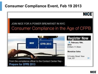 Consumer Compliance Event, Feb 19 2013

 
