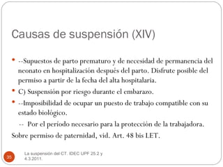 Causas de suspensión (XIV) <ul><li>--Supuestos de parto prematuro y de necesidad de permanencia del neonato en hospitaliza...