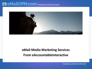 1




    eMail Media Marketing Services
     From eAccountableInteractive

                             Company private/confidential
                                                       1
 