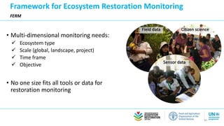 FERM: Indicator Selection and Tool Mapping
Monitoring progress on ecosystem restoration
Terrestrial
Aquatic & Transitional...