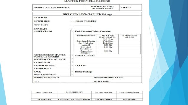 Master formula record | PPTX | Pharmaceutical Industry | Industries