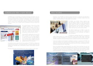 Com UNiC aÇÃo Para o Novo s ÉCUlo                                                                   s e U s va l o r e s


   A TECNISA aposta na transformação do consumidor nesses tempos pós-internet e, para isso,            Transformar o nome TECNISA num sinônimo de sucesso empresarial é o compromisso que orienta todo o
   tem feito uma série de projetos inovadores para atingir seu cliente seja onde, em que hora e        trabalho da empresa. Regras claras foram estabelecidas para guiar a concepção e desenvolvimento dos
   em qual lugar ele estiver. Ou seja, sem ignorar o comportamento “centauro” dos consumidores,        produtos, a execução das obras e o relacionamento com os clientes.
   pois mesmo os clientes mais conservadores, que não dispensam a presença física para
   conhecer o local do imóvel, também podem acompanhar ou informar-se de um imóvel através                                                          Foi definido como princípio oferecer segurança para
   do site. E, ao acessar o site, os clientes contam com atendimento on-line dos corretores até a                                                   quem está fazendo um negócio. Por esse motivo, uma das
   meia-noite.                                                                                                                                      principais orientações é manter uma carteira selecionada de
                                                                                                                                                    clientes, estudar com critério seus investimentos e cuidar do
                                             As inovações principais na área de comunicação                                                         planejamento financeiro. Tudo isso garante a solidez de uma
                                             e Marketing iniciaram-se com a renovação do                                                            empresa nascida em 1977, que construiu uma história de
                                             website, em 2005. Os objetivos eram manter a                                                           sucesso e que hoje se situa entre as maiores no Brasil.
                                             facilidade de navegação e riqueza de conteúdos
                                             da versão anterior, lançado em Fevereiro de 2002,                                                      Esse modelo de gestão não só se reflete no sucesso dos
                                             porém com a inclusão de novos elementos e,                                                             empreendimentos da TECNISA como tem se traduzido em
                                             principalmente, buscando melhorias contínuas.                                                          uma operação com custos racionalizados, boa liquidez e
                                                                                                                                                    baixa inadimplência.
                                             A partir de 2006, a empresa deu início ao seu novo
                                             passo no mundo virtual. Mais uma vez, adiantou-                                                       A TECNISA tem implantado desde 2001 um programa de
                                             se à concorrência ao criar um blog corporativo,           gestão do relacionamento com os clientes, ímpar dentro do setor em todo o Brasil. Desde o momento da
                                             uma área para podcasts, uma Área Acadêmica                assinatura do contrato de aquisição de um imóvel até a entrega efetiva da posse do mesmo, cada cliente
                                             com os principais cases, a divulgação de vídeos           TECNISA é impactado com 42 ações de relacionamento, realizadas de maneira pró-ativa pela empresa.
                                             institucionais pelo fenômeno YouTube e presença na
                                             realidade virtual em 3D do Second Life.                   A busca por excelência não está limitada às atividades de construção e incorporação da TECNISA. Nos
                                                                                                       últimos anos a empresa vem investindo de maneira crescente em ações sociais, em pessoas e tecnologia,
   Os resultados em poucos meses são mais do que animadores. A TECNISA virou referência em             também com outsourcing em empresas referência de mercado, como host na Diveo, atendimento de chat com
   marketing de relacionamento e comunicação pela Internet. Na grande imprensa ela é fonte             Direct Talk e produção web com a Mídia Digital.
   obrigatória para reportagens sobre a modernidade e os próprios clientes elogiam e participam
   da novidade.                                                                                        Estas novas atividades trazem consigo demandas por novos recursos, tanto em tecnologia como por novos
                                                                                                       perfis de profissionais. A TECNISA vem acompanhando este movimento e já conta com novos profissionais
   Há ainda um forte espírito de endomarketing sendo criado em paralelo com essas ações.               para atender aos seus novos meios de comunicação, como ”instrutor de e-mail” para acompanhar e orientar
                                                                                                       a equipe a como utilizar este recurso com mais eficiência, ”jardineiro da web” para varrer o site em busca
                                                                                                       de erros de atualização e ”propagandista em 3D” necessário para a ambientação no Second Life.
 